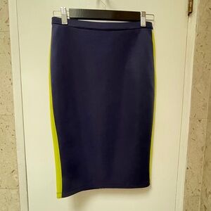 NWOT Forever 21 Navy Pencil Skirt with Lime Side Panels